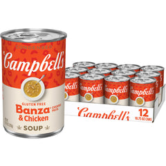 Campbell's front can view showing gluten-free chickpea pasta and chicken benefit
