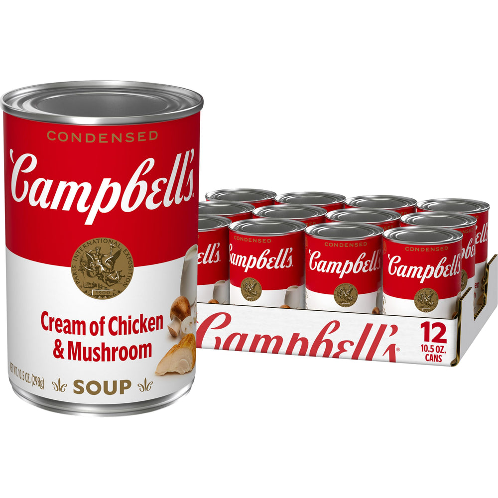 Campbell's can front packaging showing brand and condensed soup convenience
