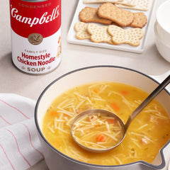 Campbell's served bowl of chicken noodle soup offering comforting warmth
