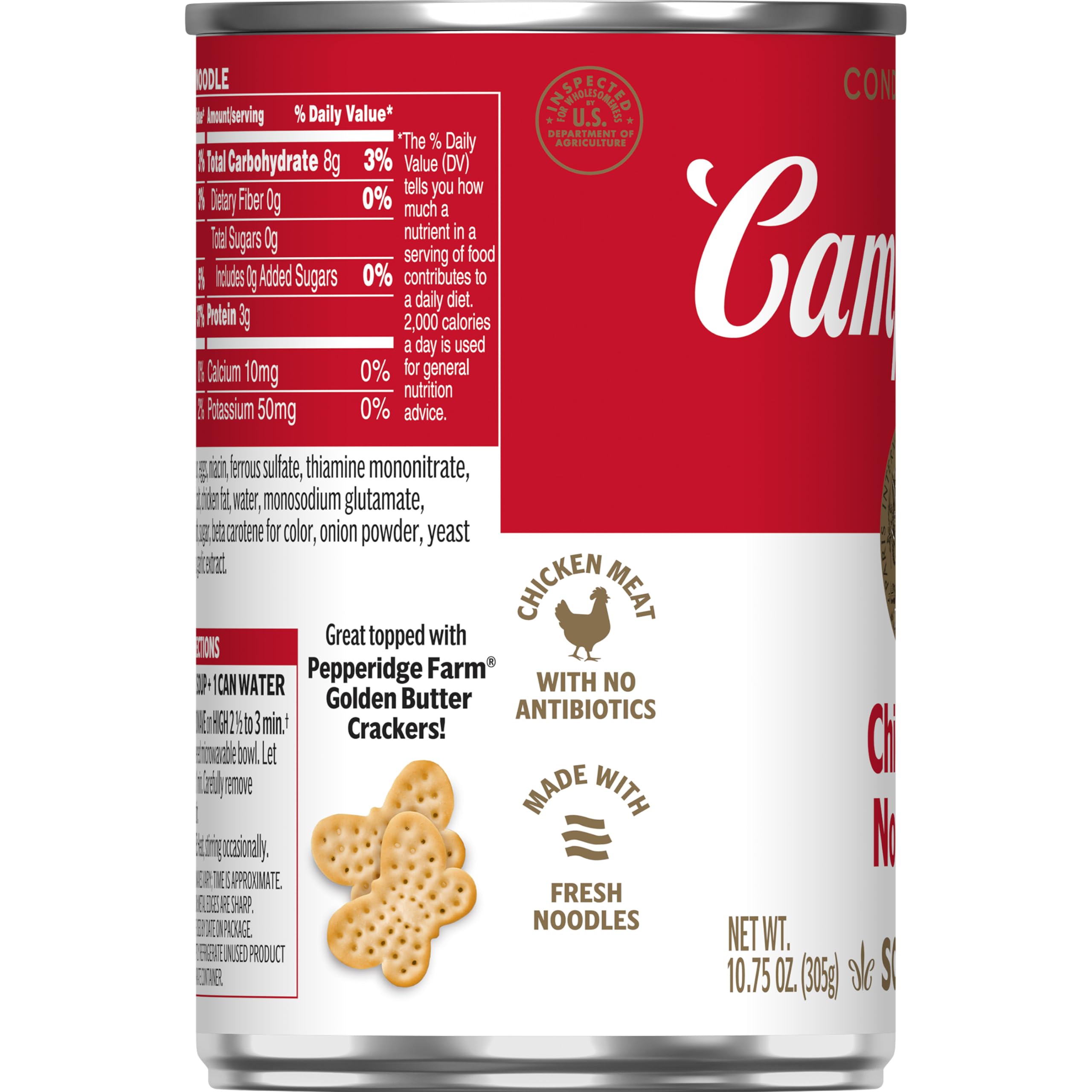 Campbell’s close-up of noodles and broth highlighting hearty texture and comforting warmth