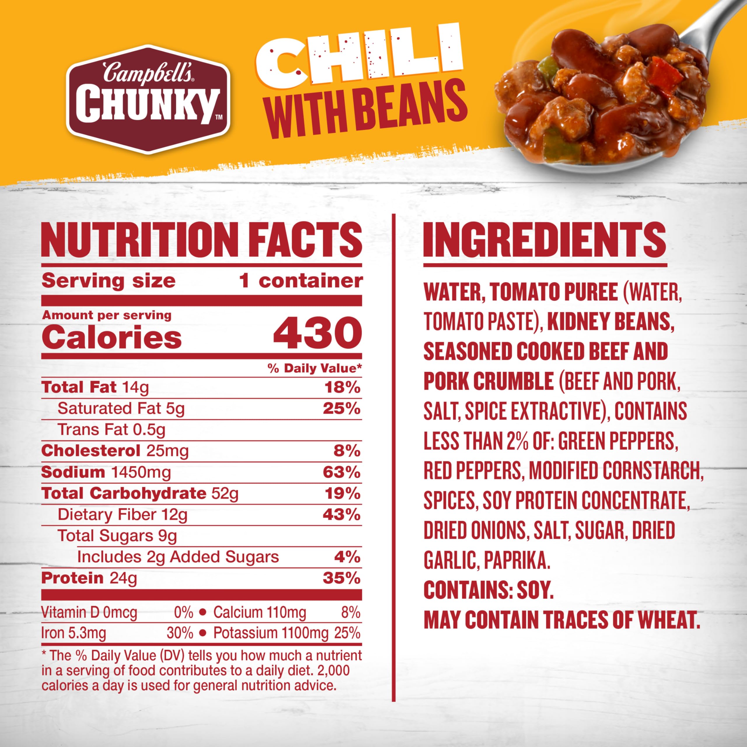 Close-up of Campbell’s Chunky chili bowl revealing chunky texture and hearty appeal