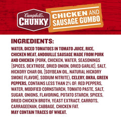 Campbell’s Chunky close-up of chicken and sausage chunks, visible protein pieces