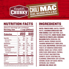 Campbell’s Chunky open can showing hearty chili mac contents and convenience