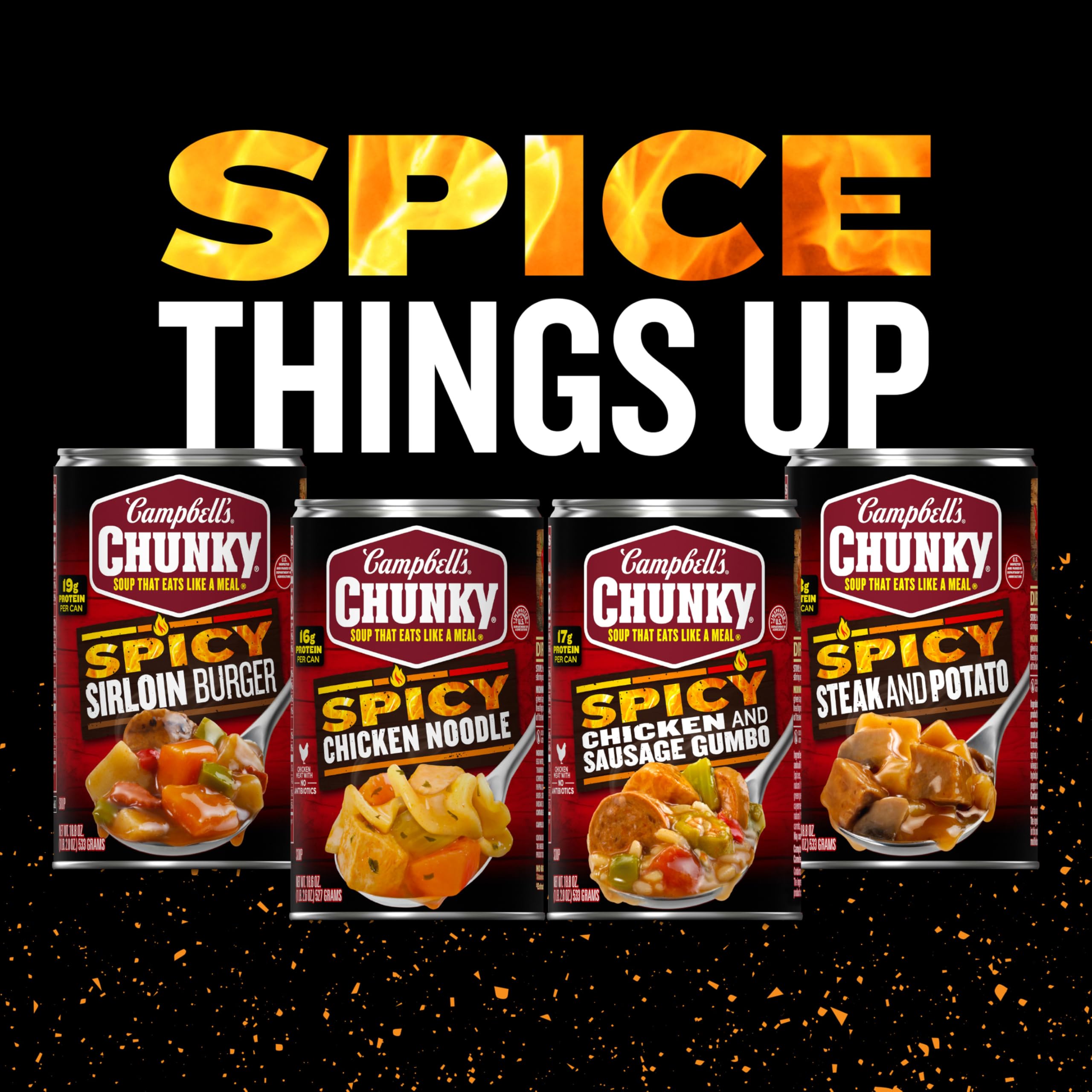 Campbell's Chunky on game-day table showing party-ready convenience