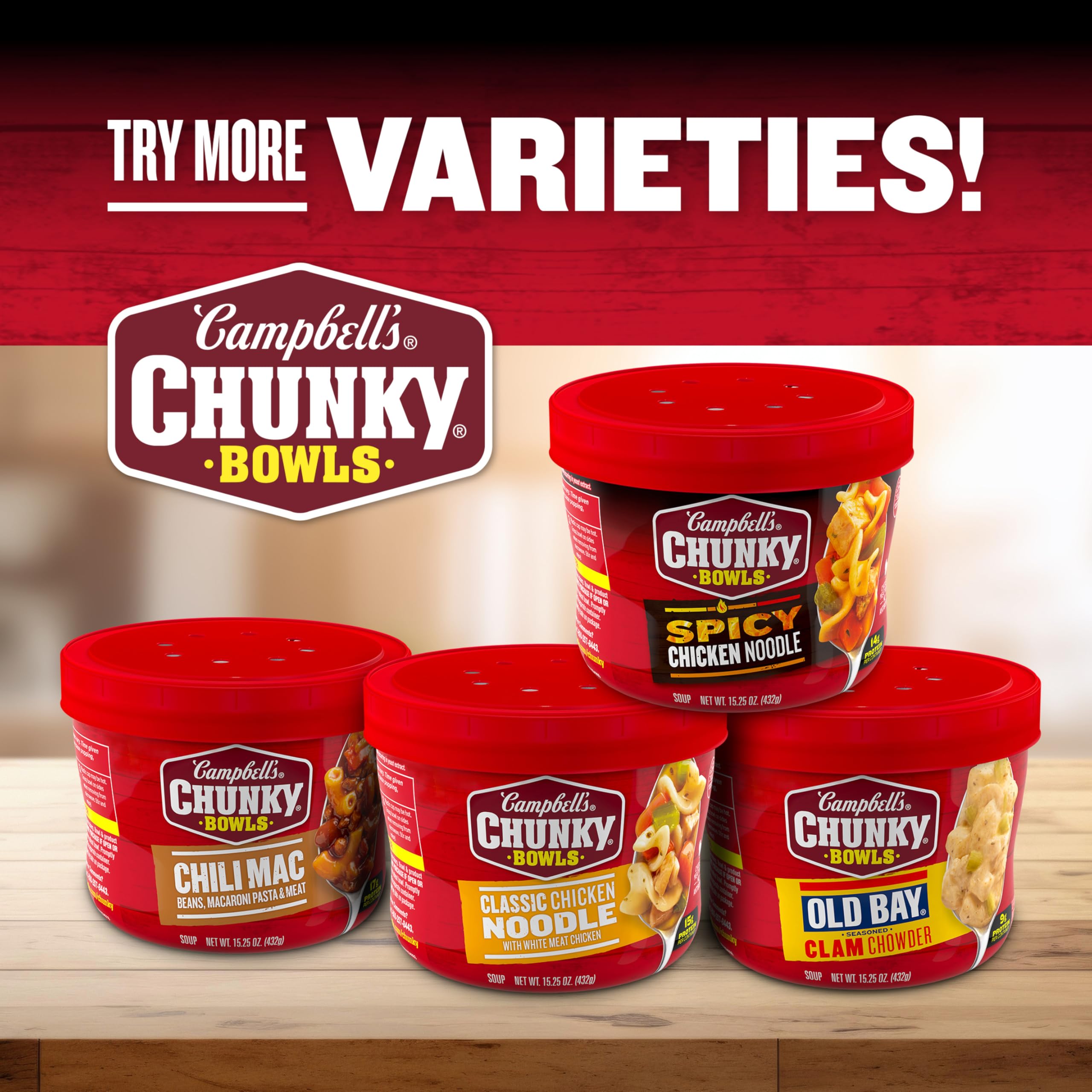 Campbell's Chunky bowl by a campfire illustrating outdoor meal use and warm comforting benefit