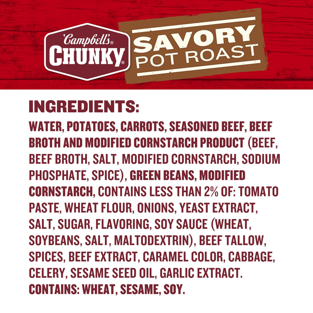 Campbell’s Chunky loose ingredients—potatoes carrots beef—illustrating chunky pieces and flavor