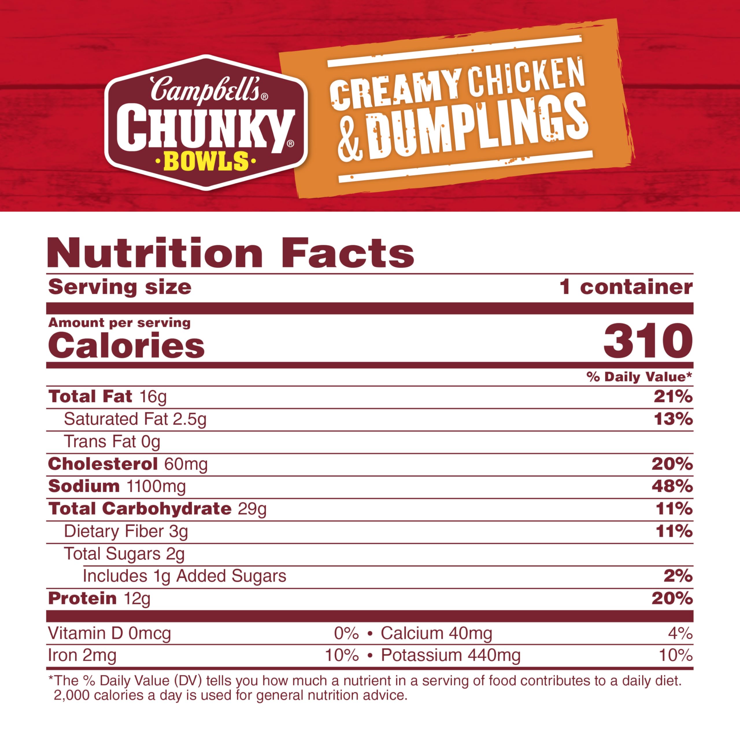 Campbell’s Chunky ingredients display carrots celery chicken showing wholesome benefit