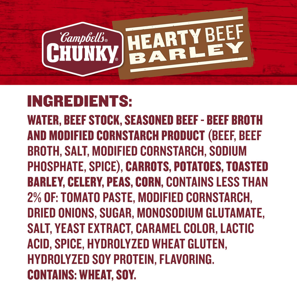 Campbell’s Chunky lid and nutrition panel view for easy reference and quick facts