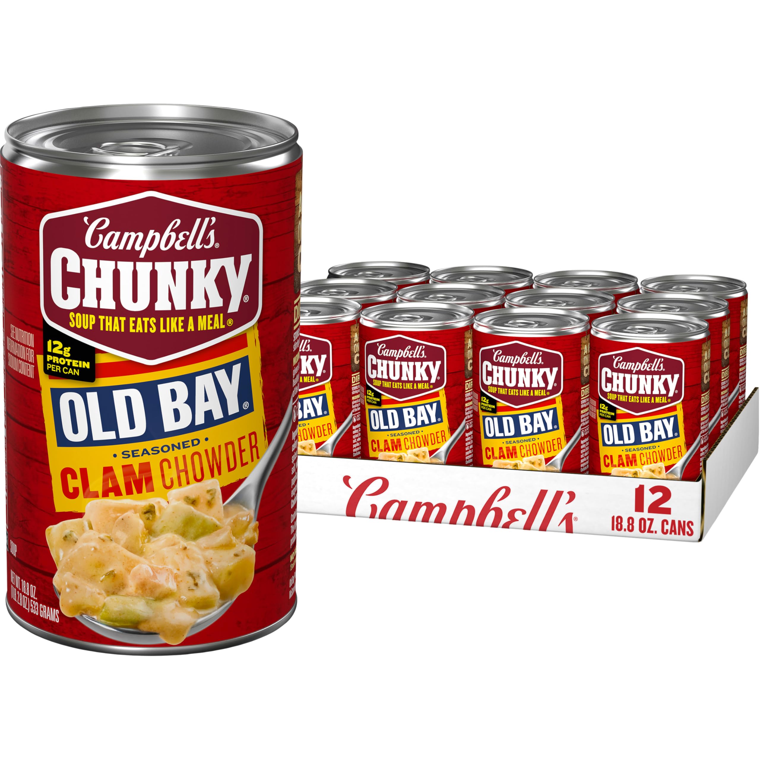 Campbell’s Chunky front packaging showing bold OLD BAY flavor benefit