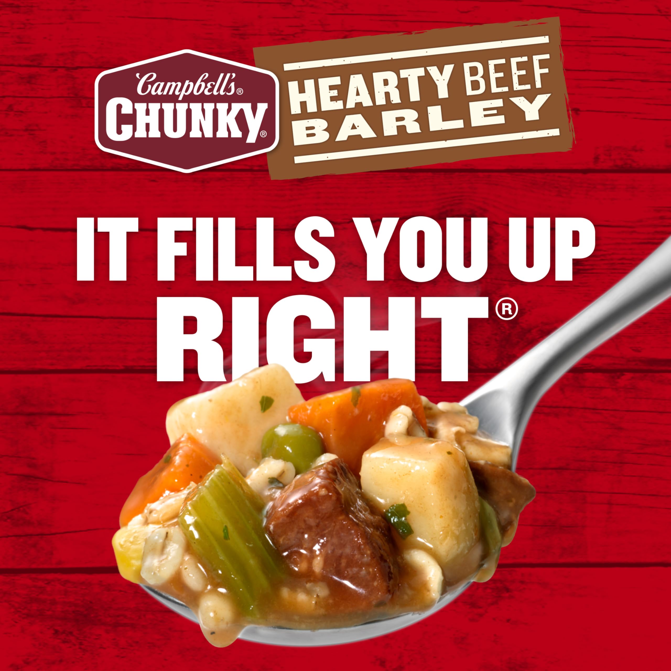 Campbell’s Chunky can next to a spoon for scale, shows generous 18.8 oz portion