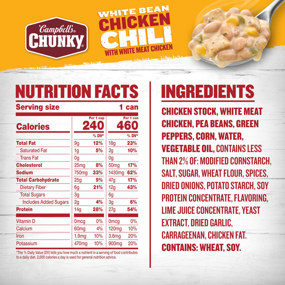 Campbell's close-up of the can label highlighting ingredients and convenience benefits