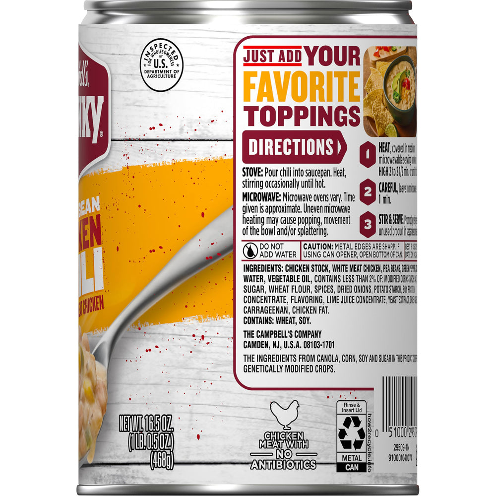 Campbell's chili stored on a pantry shelf to emphasize long-term availability