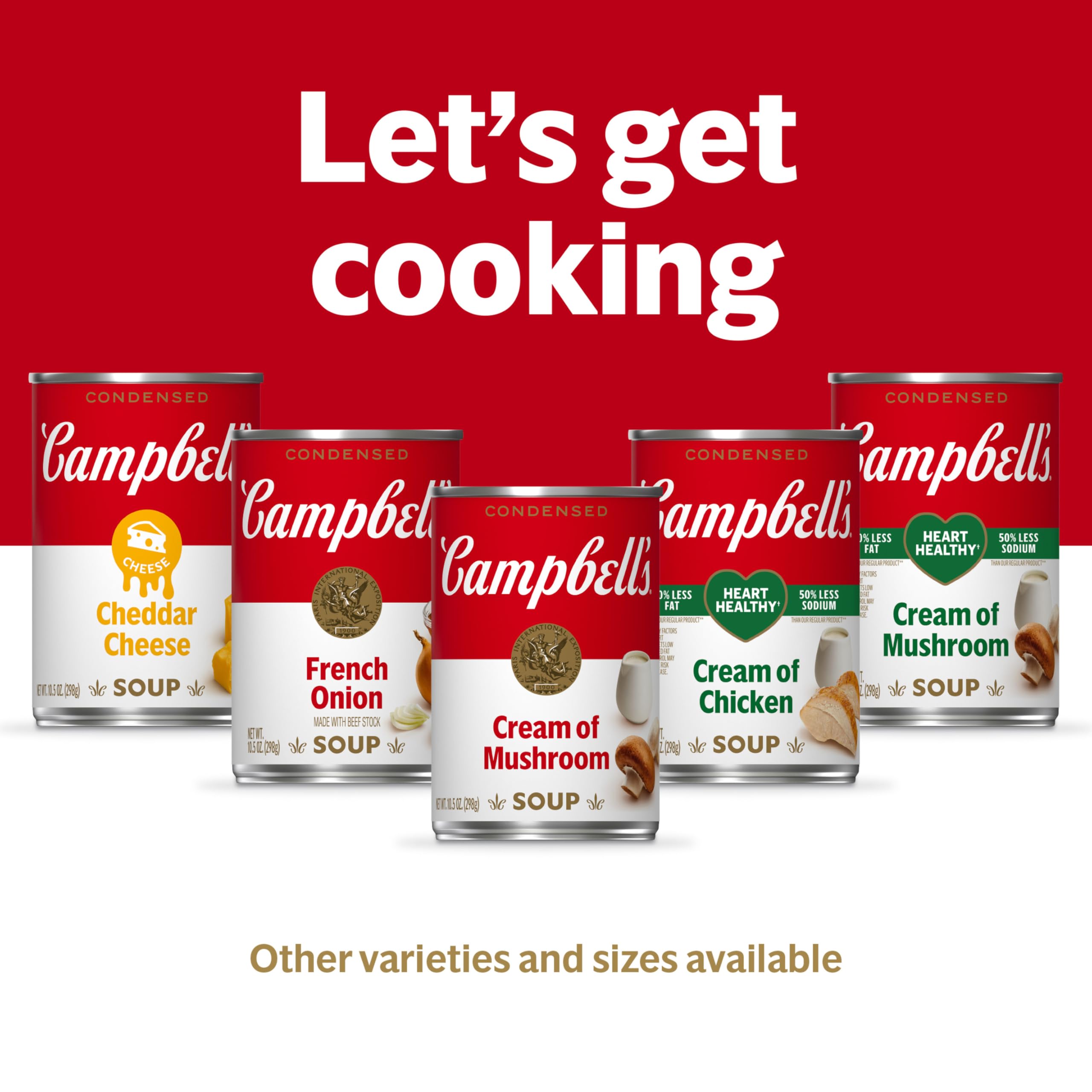 Campbell's cans stacked in a kitchen pantry, demonstrating bulk stock storage and meal prep readiness