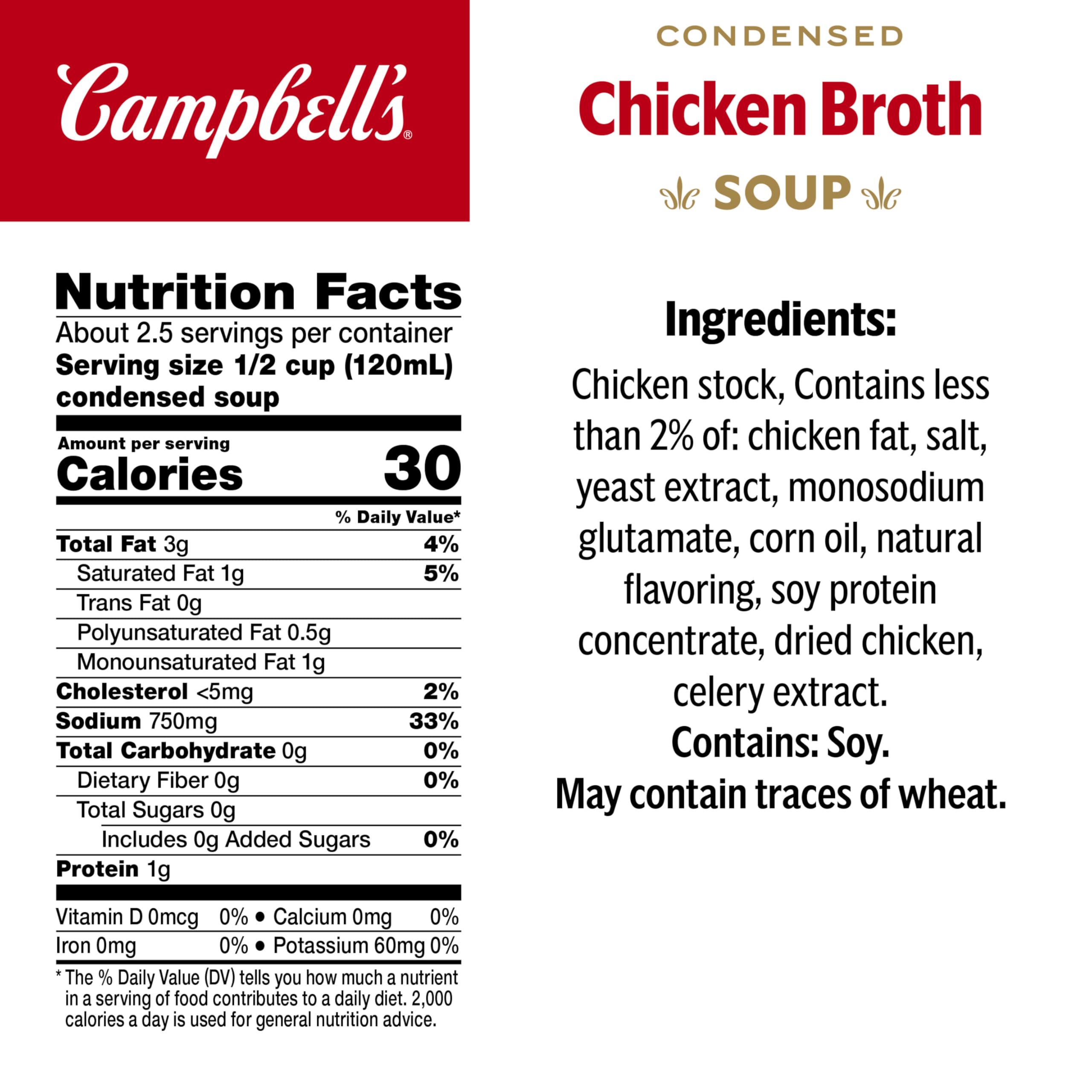 Campbell's open can with condensed broth visible, demonstrating concentrated texture and convenience