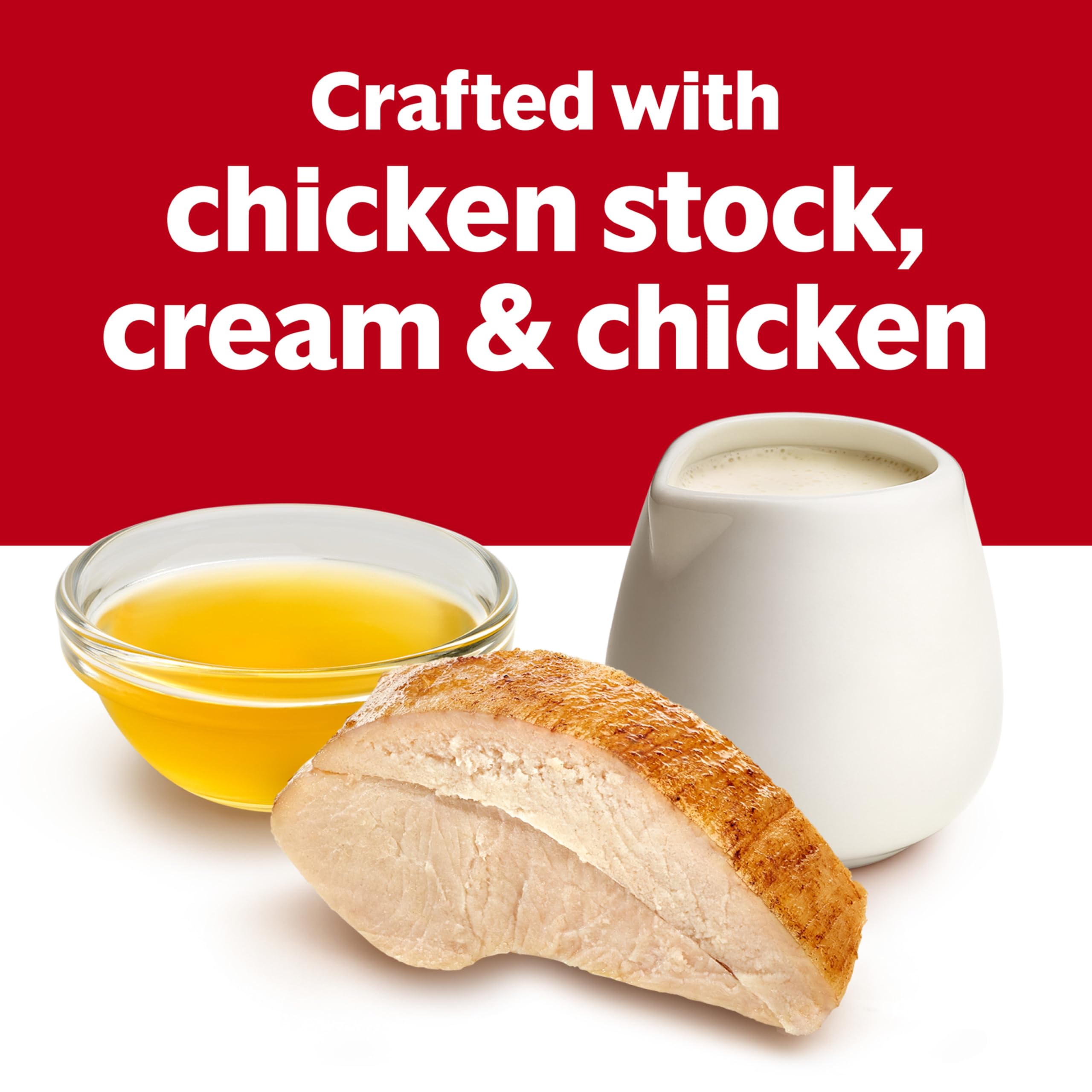 Campbell's sauce on pasta, brand enhancing flavor and silky finish