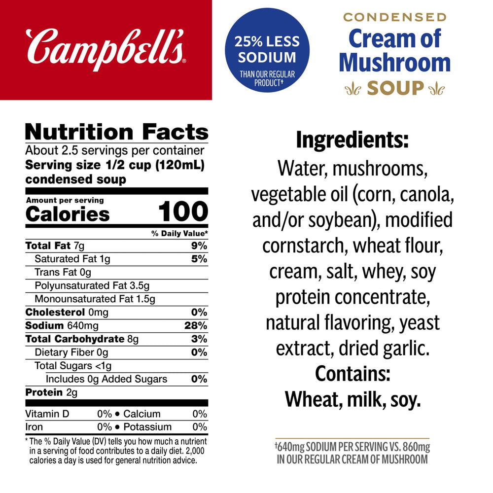 Close-up of Campbell's can top and label highlighting ingredients and quality