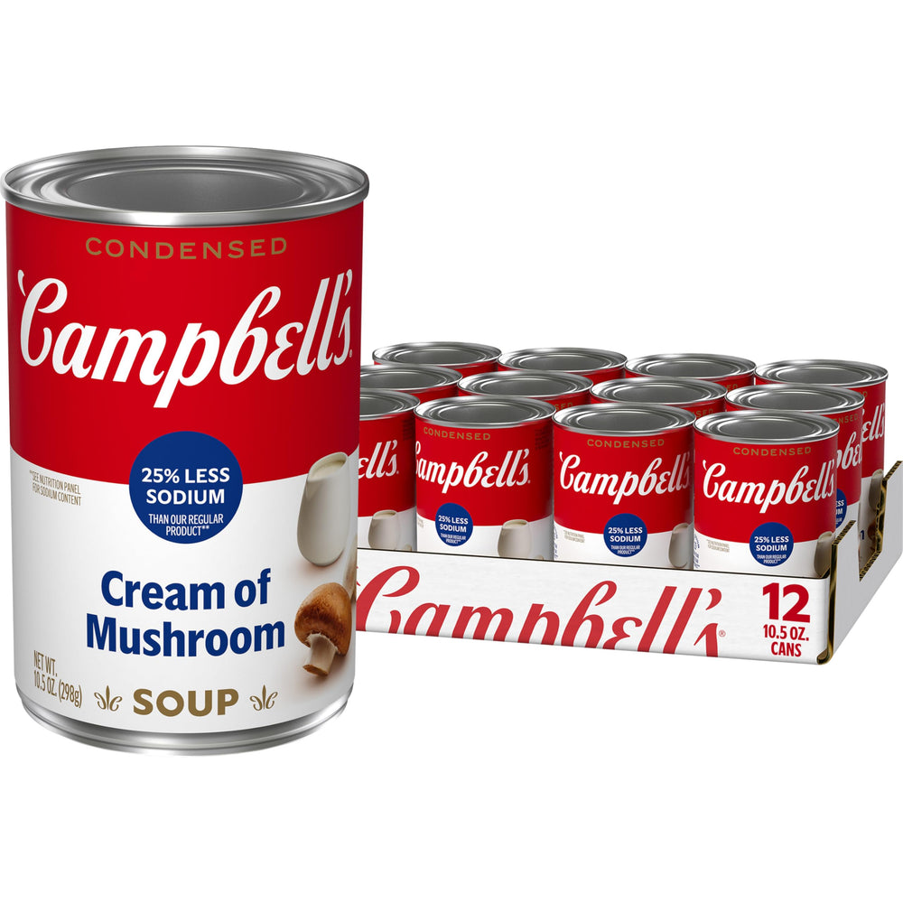 Campbell's front packaging showing reduced sodium label and convenience