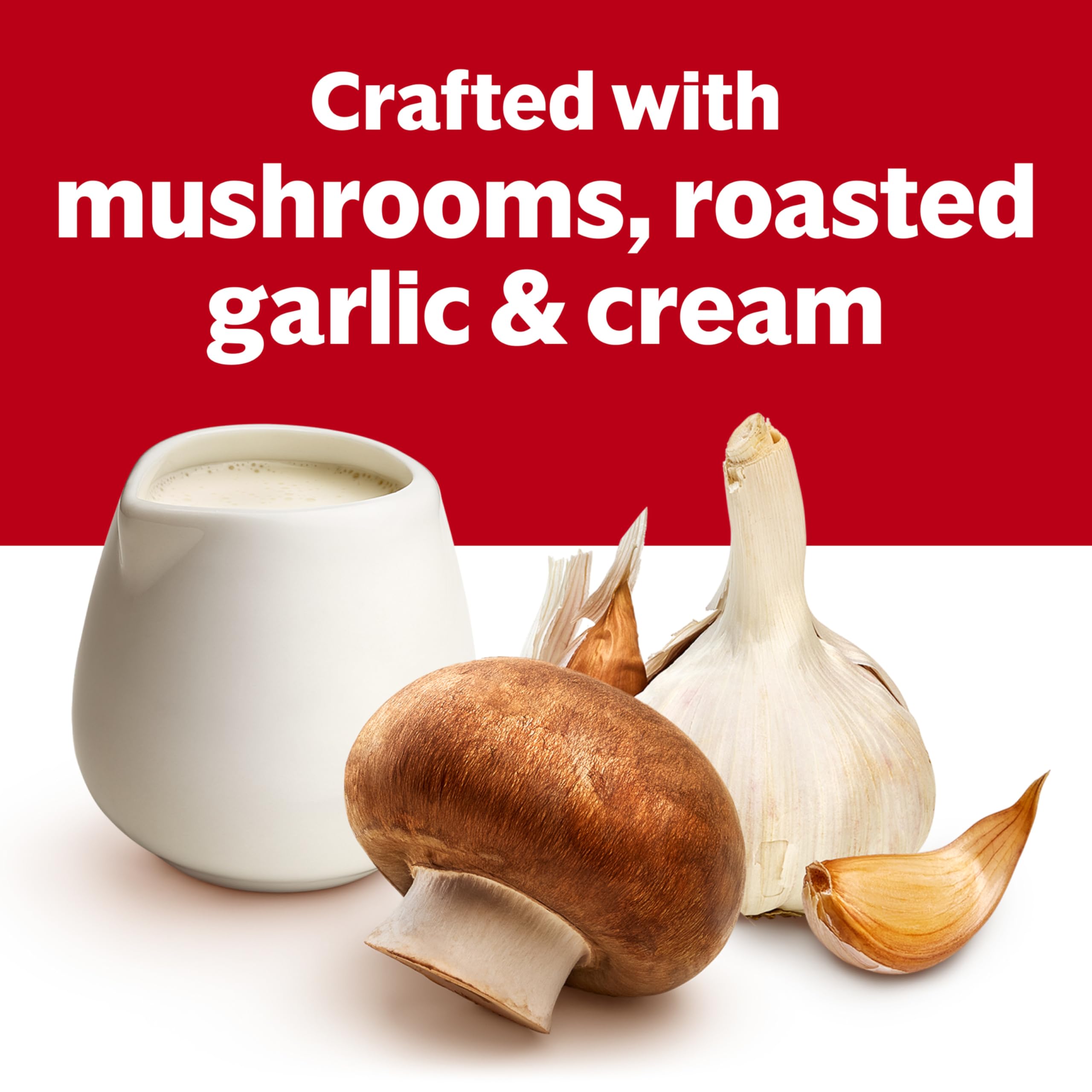 Campbell's spoon showing creamy mushroom texture and richness