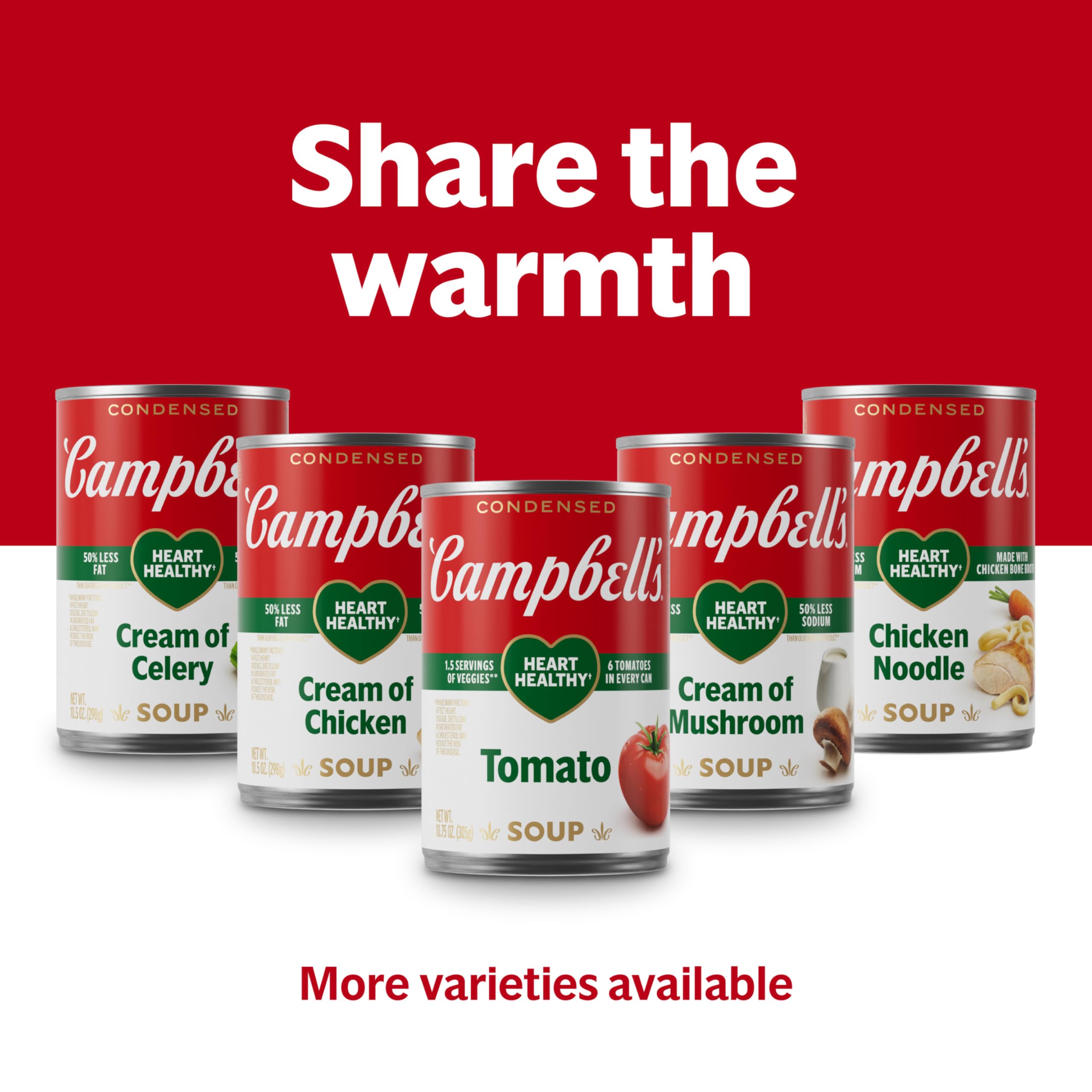 Twelve Campbell's 10.5 oz cans stacked in a pantry, illustrates multi-pack value and storage