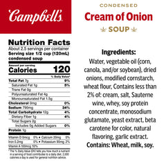 Close-up of Campbell's label highlighting ingredients and creaminess benefit
