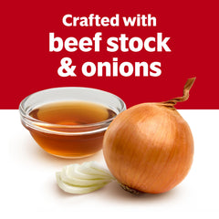 Opened Campbell's can being poured into pot showing convenient concentrated base