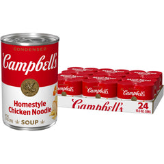 Campbell’s front packaging homestyle chicken noodle showing brand and comfort