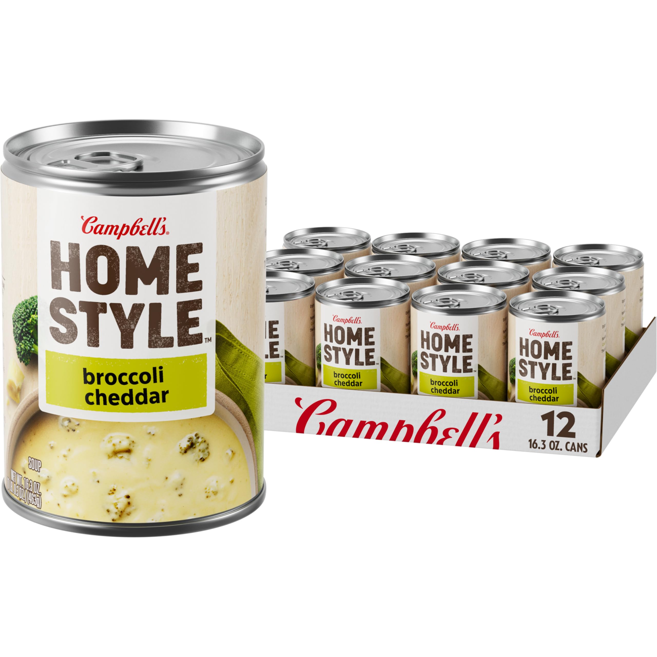 Campbell's Homestyle front can showing label and convenient 16.3 oz size benefit