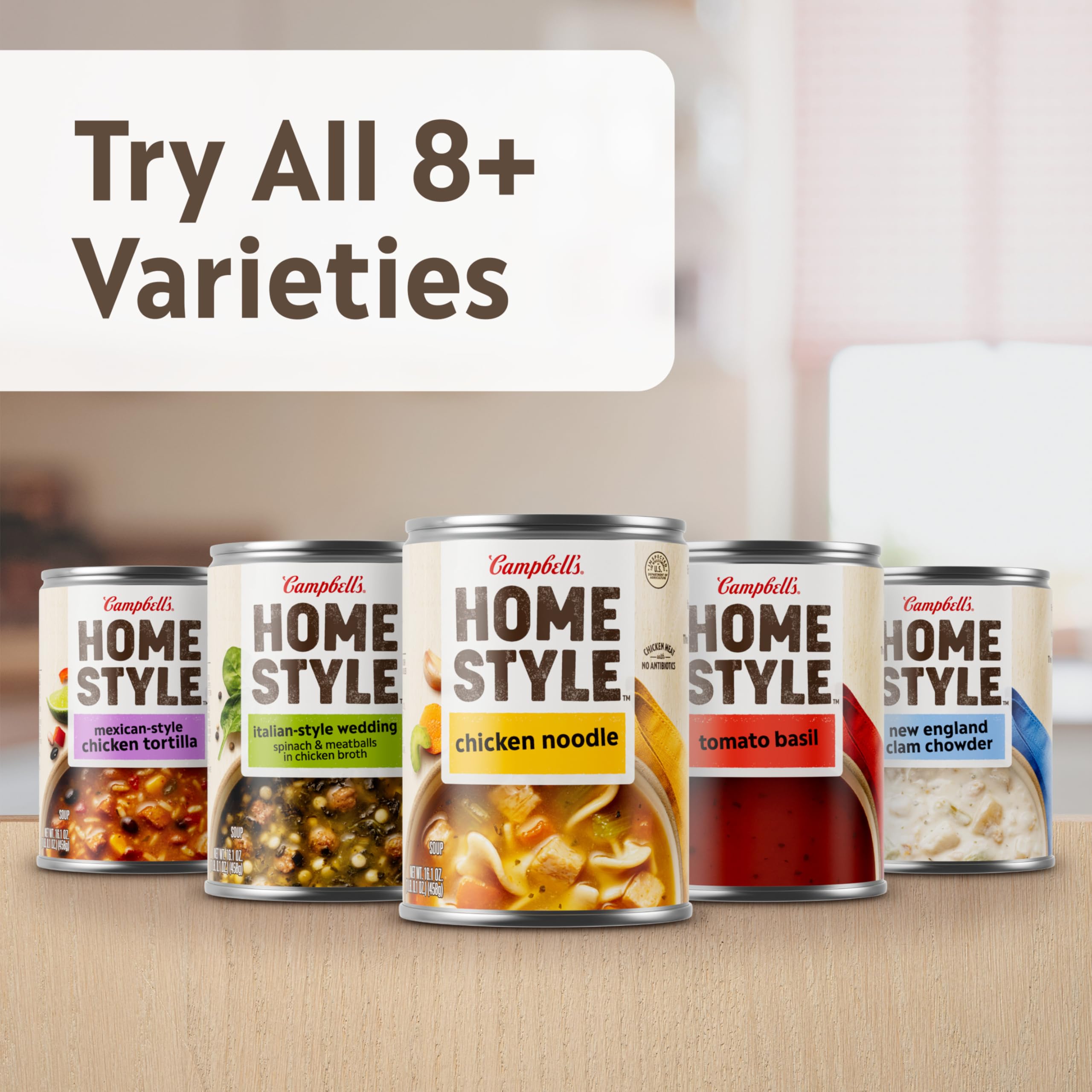 Campbell's Homestyle bowl in kitchen setting suggesting quick comforting meal