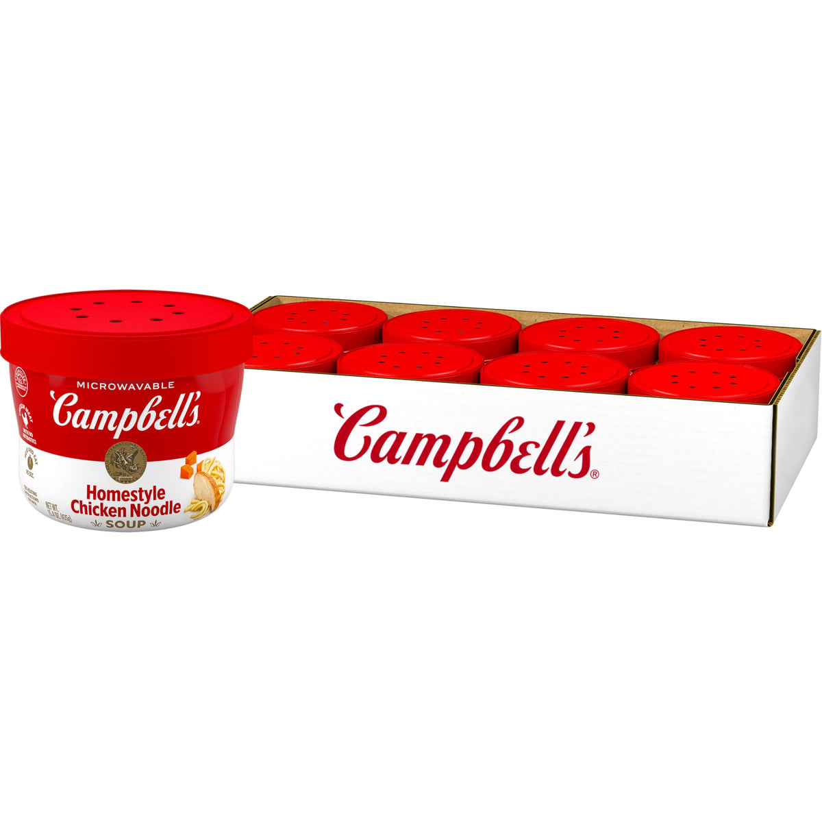 Campbell's front packaging showing microwavable bowl and case convenience