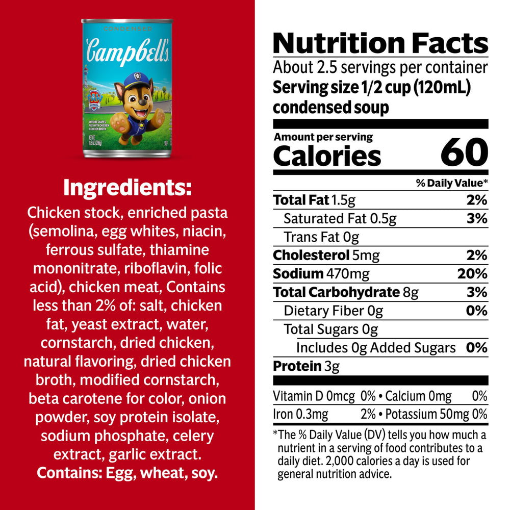 Campbell's open can with visible chicken and broth, ready to reheat