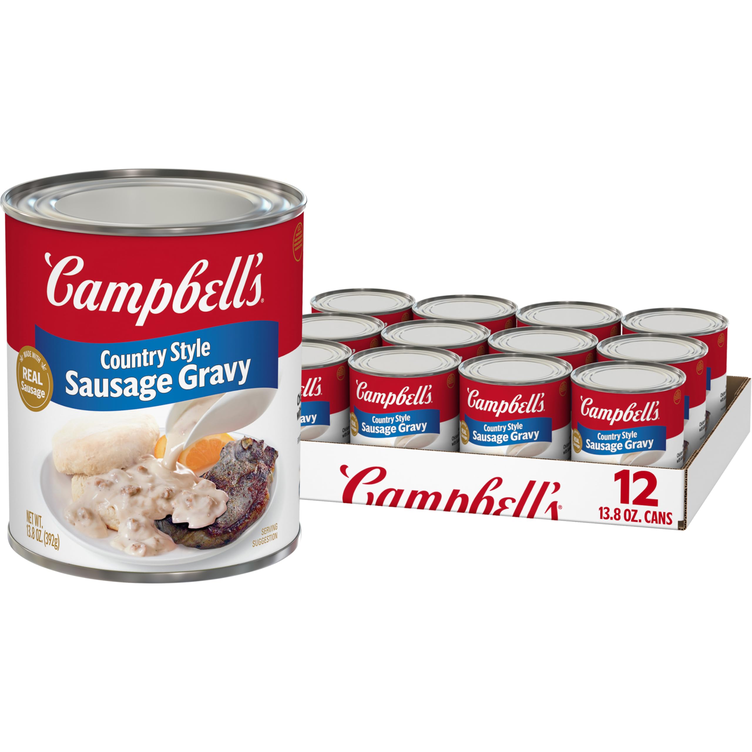 Campbell’s front can showing label and serving suggestion, quick meal benefit