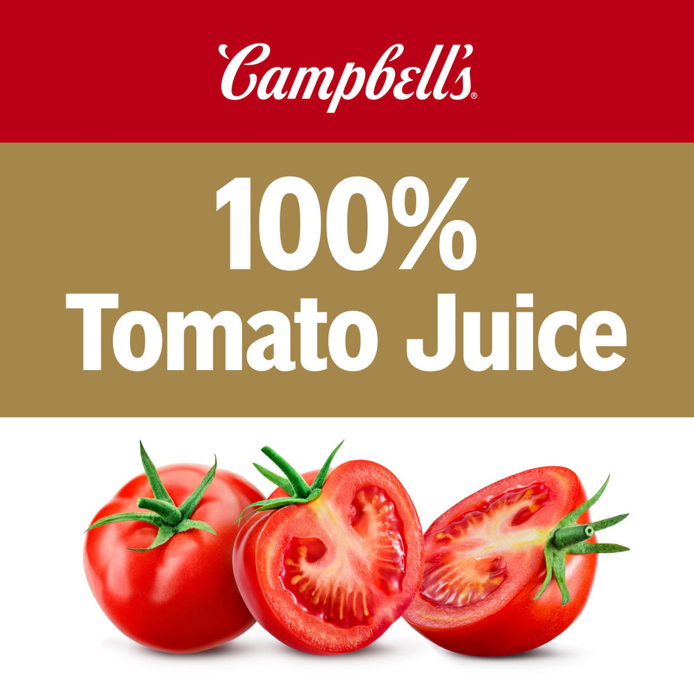 Opened Campbell's single 5.5 fl oz can ready to drink for portability