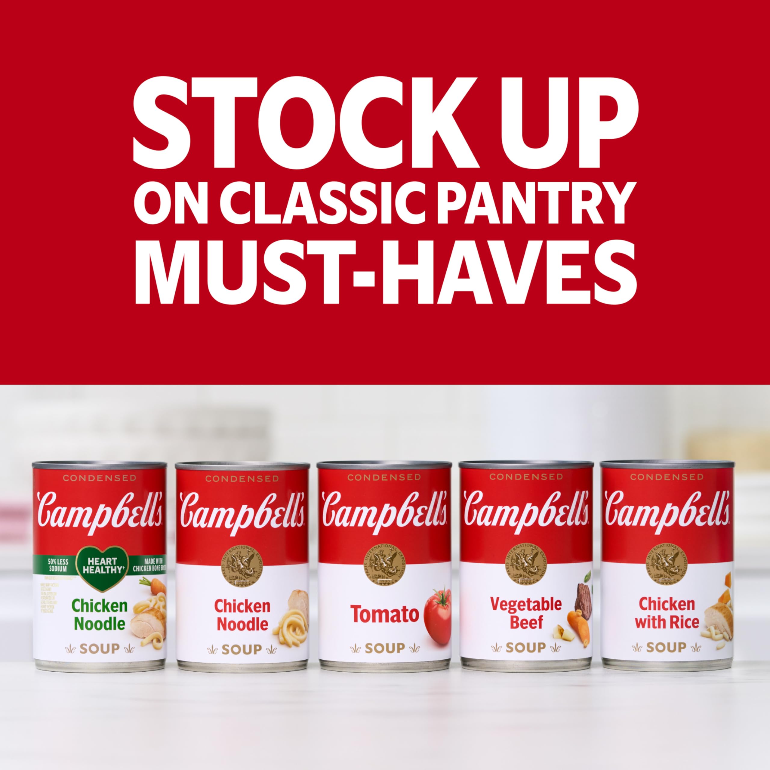 Campbell's twelve-can pack shown for pantry stocking and bulk convenience