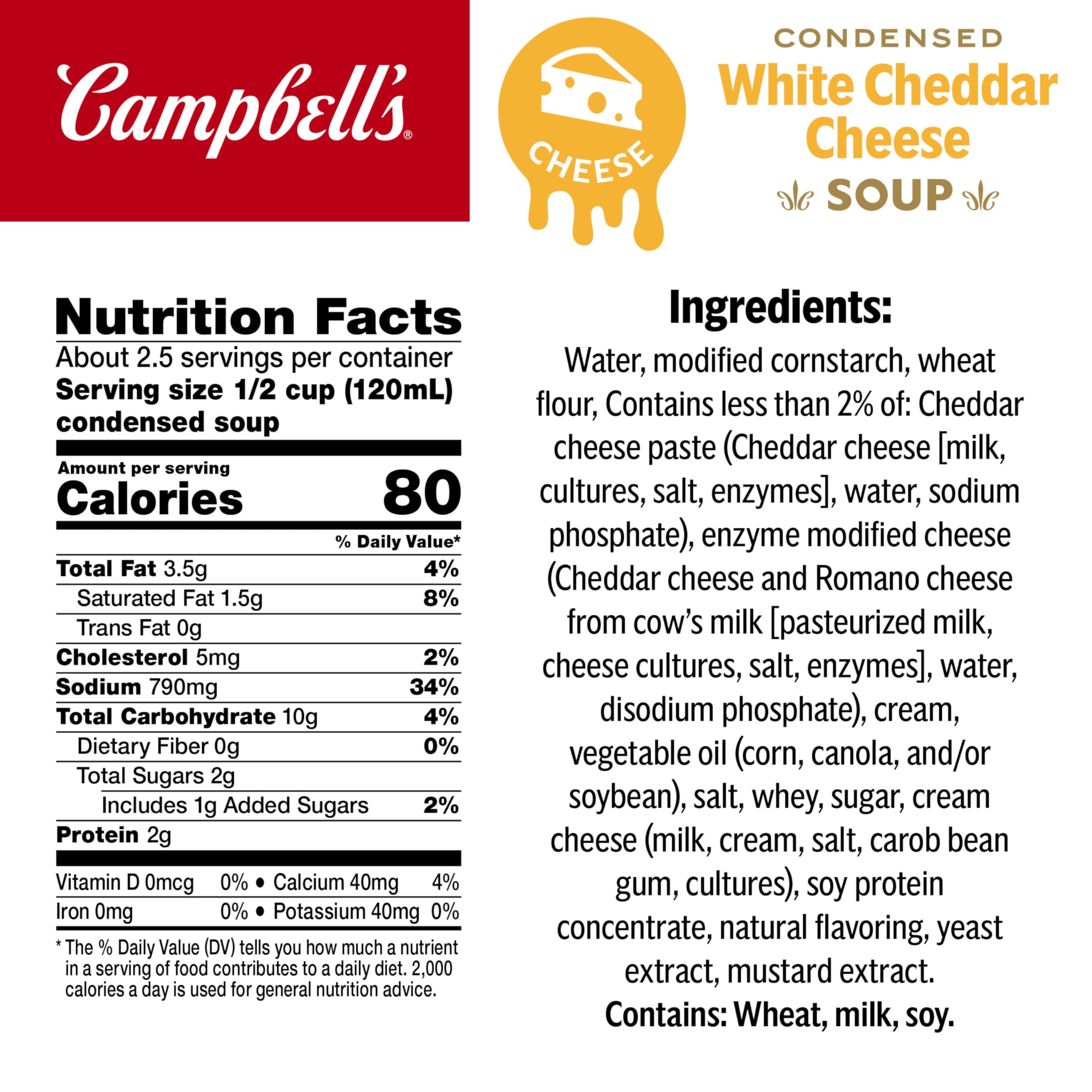 Campbell's top label and lid details highlighting brand and serving size