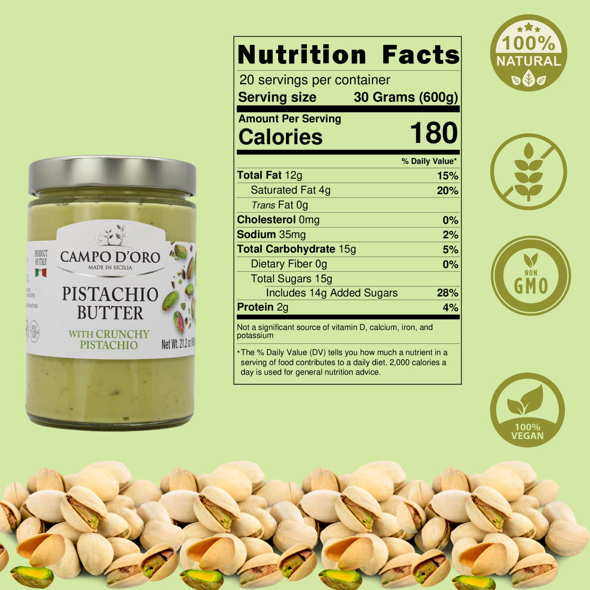 CAMPO D'ORO jar beside measuring scale showing 600g size for portion planning