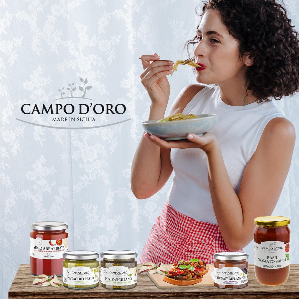 CAMPO D'ORO jar beside a spoon demonstrating jar size and portioning convenience