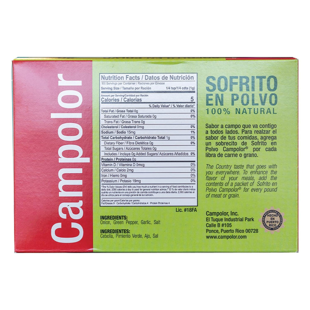 Campolor single sobresito opened on spoon highlighting powder texture and easy portioning benefit