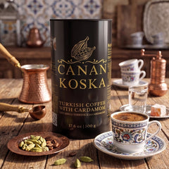 Canan Koska cezve brewing on stovetop producing rich foam