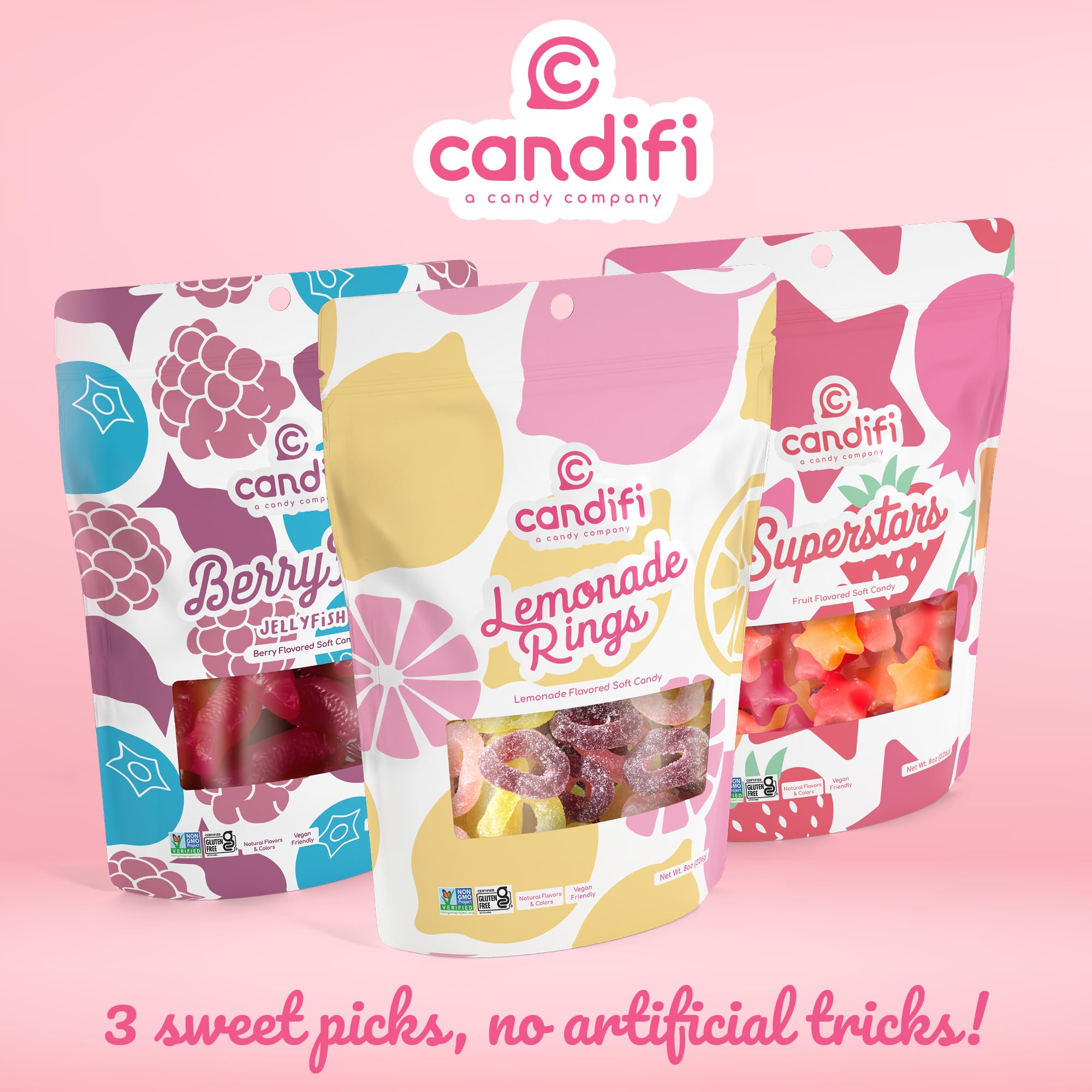 Candifi ingredient label close-up showing non-GMO kosher reassurance