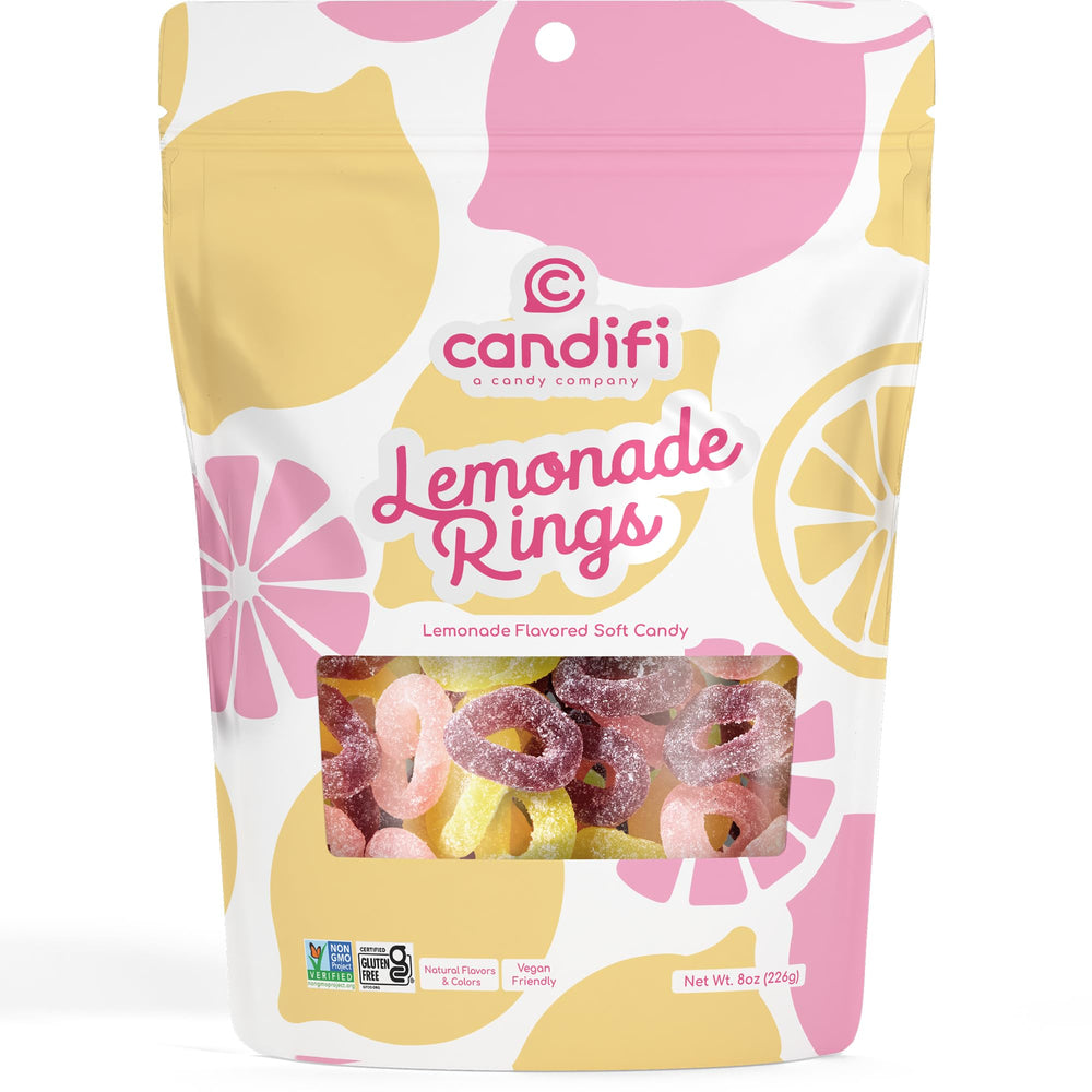 Candifi rings next to a lunchbox demonstrating kid-friendly snack option