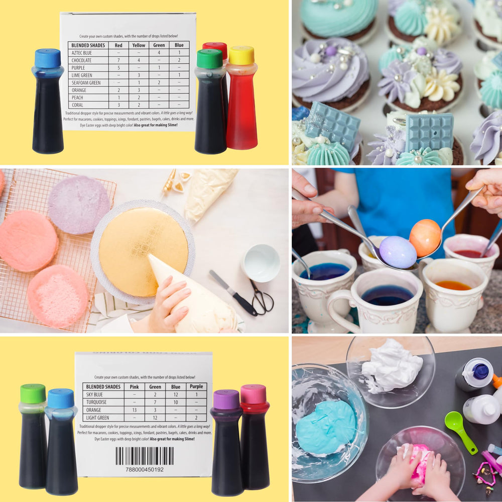 Candlewood Pantry B. Sprinklin bottles used to tint frosting demonstrating smooth even coloring