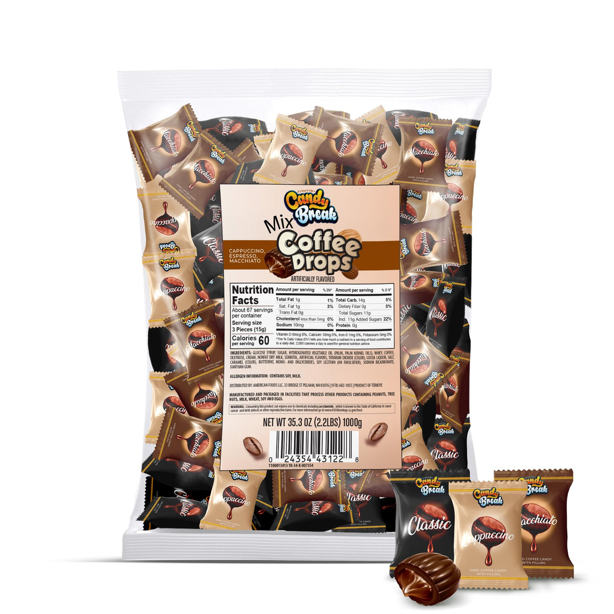 CANDY BREAK front of bag showing product branding and 2.2 lb resealable packaging for convenience