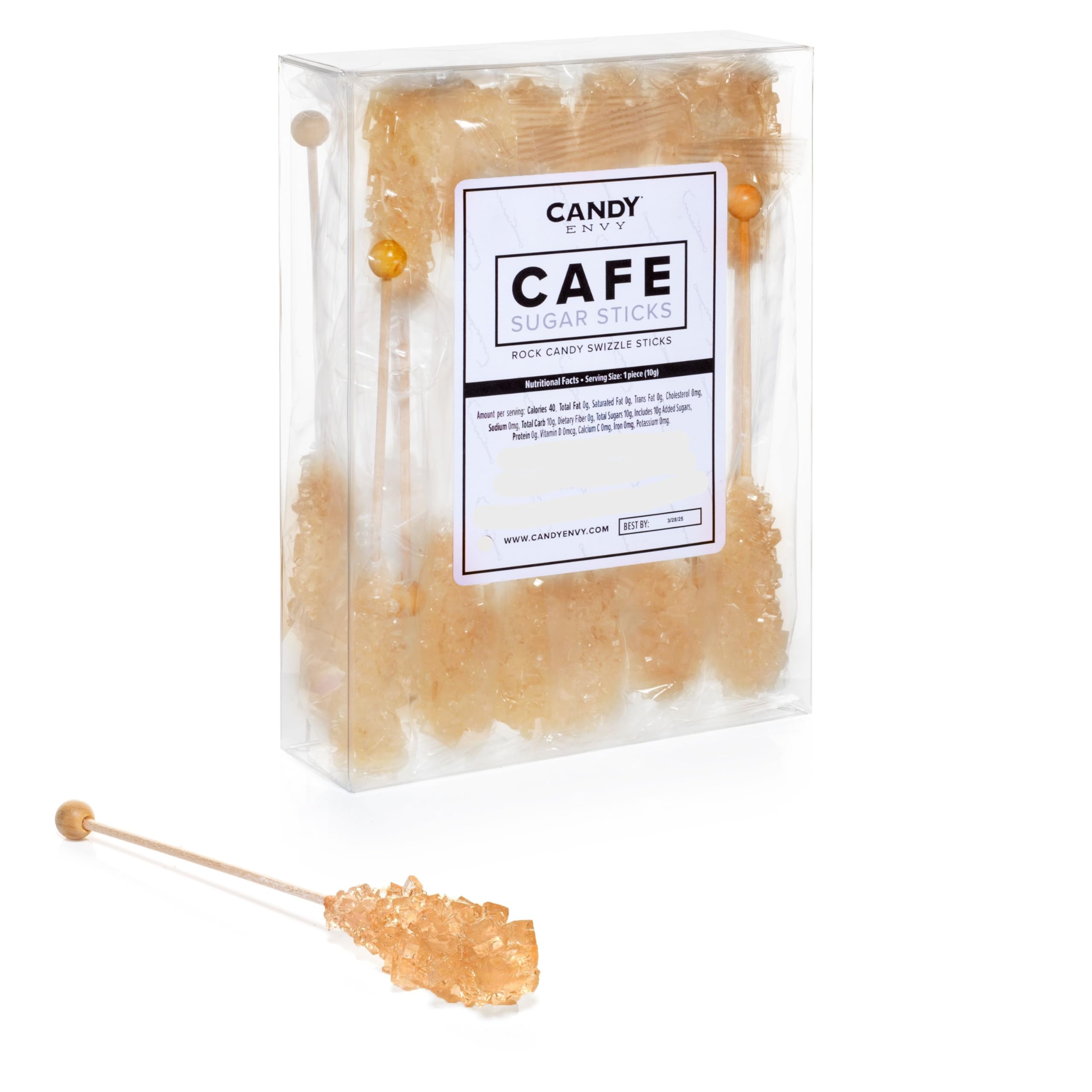 Candy Envy front packaging showing 18 individually wrapped amber sugar sticks and product name