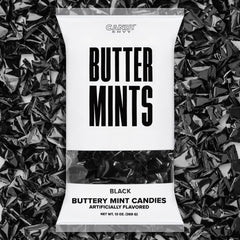 Candy Envy front packaging showing black-wrapped buttermints and elegant presentation