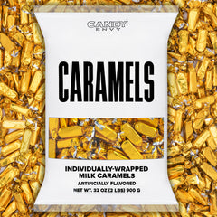Candy Envy front packaging showing 2 pound bag and gold wrappers, attractive display benefit