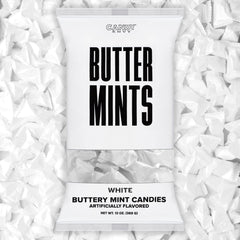 Candy Envy front pack shot showing neat white wrapped buttermints and elegant branding