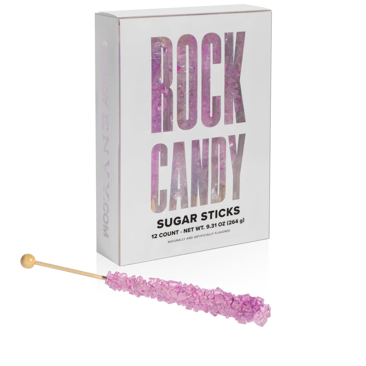 Candy Envy front packaging showing 12 wrapped lavender tutti-frutti sticks, perfect for gifting