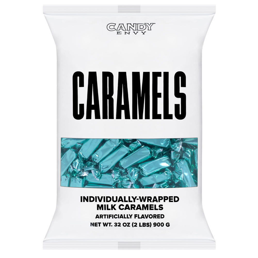 Candy Envy hand holding a wrapped caramel demonstrating portion and ease