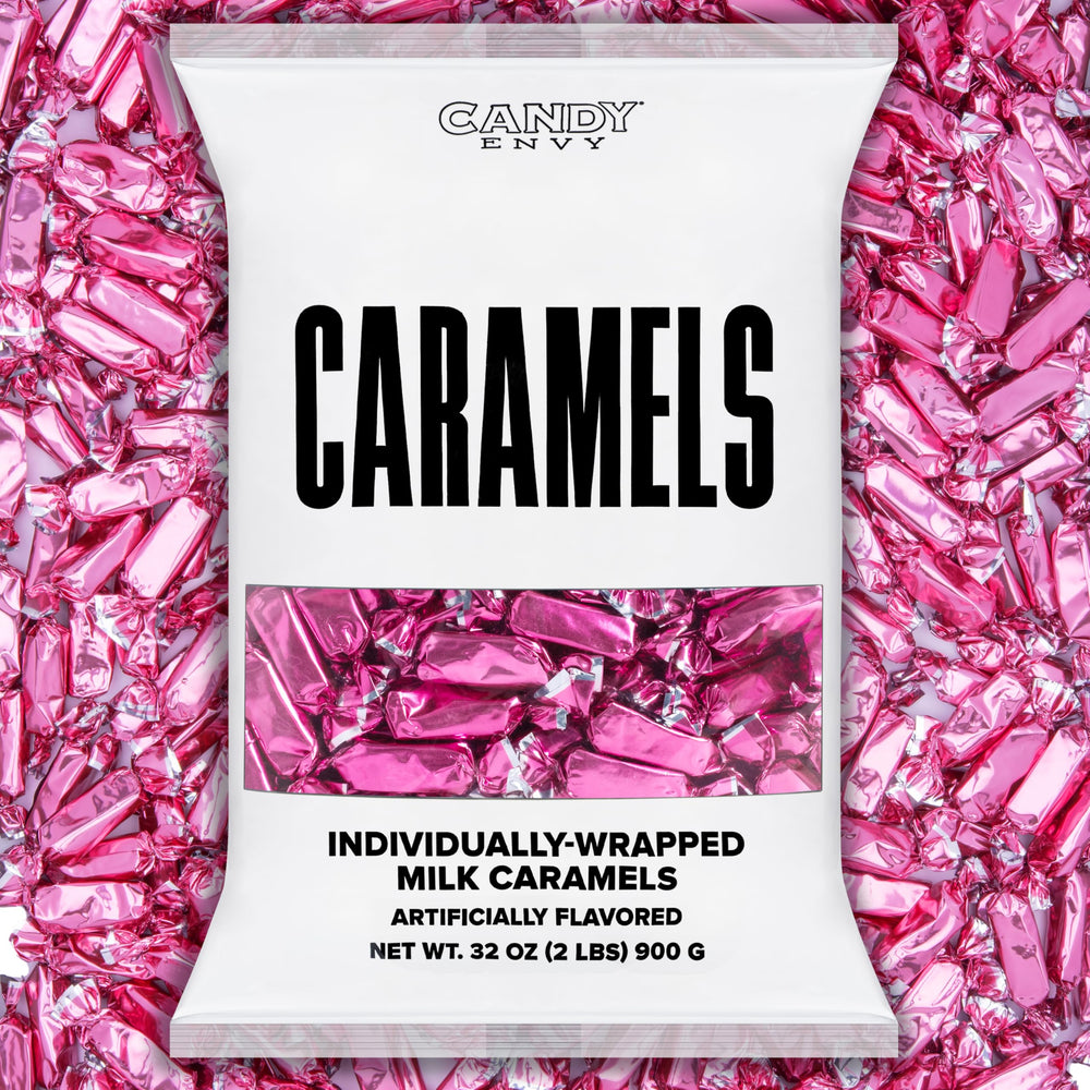 Candy Envy front bag view showing hot pink wrappers and bulk packaging benefits