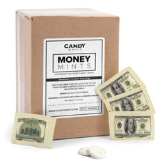 Candy Envy close-up of wrapper print showing novelty bill detail and branding